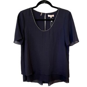 Rebecca Taylor Layered Blouse with Beaded Neckline